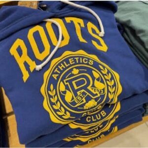 Roots Royal Blue and Yellow Athletic Crest Hoodie